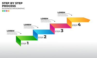 Editable 4-step infographic diagram in a clean flat design. Arranged as rising steps to the top-right, symbolizing progress and direction. Ideal for showing workflows, timelines, project stages, or go