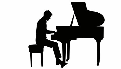 Silhouette of a classical pianist performing on piano, artistic expression
