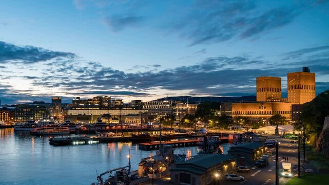 Oslo's Maritime Heart: Blurry Crowds at Aker Brygge Timelapse