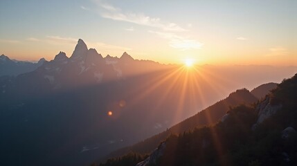 Obraz premium Misty Dawn: Tranquil Beauty in the Mountains
