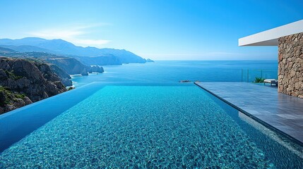 Fototapeta premium Luxurious infinity pool overlooking the Aegean Sea