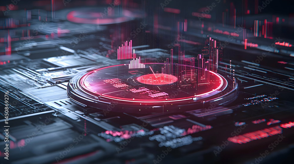 Poster abstract futuristic circuit board design with glowing red circle