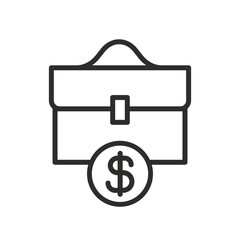 business portfolio icon, financial specialist, briefcase and money, thin line vector illustration eps10