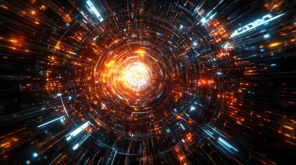 Fototapeta premium Futuristic tunnel, vibrant lights, energy flow, abstract background, digital art