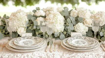 Elegant table setup with floral centerpiece and ornate plates