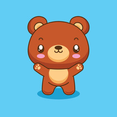 Hand drawn cute kawaii bear cartoon character illustration