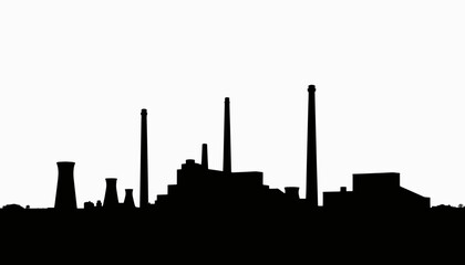 Obraz premium Silhouette of industrial smokestacks against white background, environmental impact
