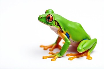 Obraz premium Green tree frog, vibrant skin, white background, color, zoology