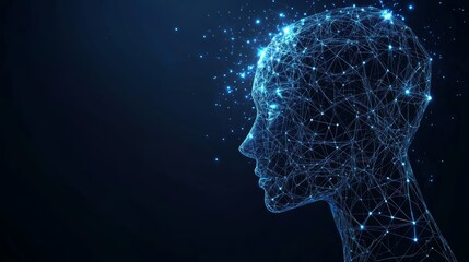 Obraz premium Abstract Digital Human Head, Network Connections, Artificial Intelligence, Technology Concept