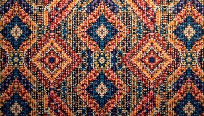 Geometric tapestry pattern, muted tones, repeating design, modern, tapestry