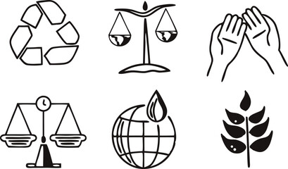 Fototapeta premium Vector illustration of fair trade and sustainability icons on a transparent or white background
