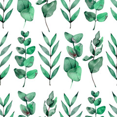 Mint Green Forest Eucalyptus Leaf Watercolor Abstract Scandinavian Design Seamless Pattern Wallpaper Curtain Bedding Background Upholstery Gift Wrapping Paper