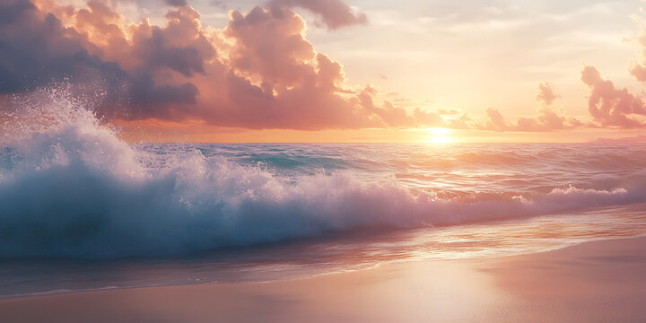 Sunset Ocean Wave Beach Background Image
