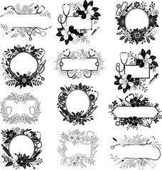 Nurse, split monogram nurse floral frame