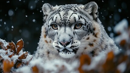 Fototapeta premium Majestic snow leopard in winter