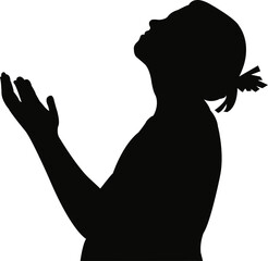 a young woman praying, head silhouette vector