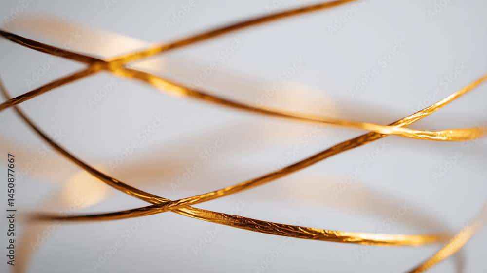 Poster golden sculptural wires create an intricate design on a soft background