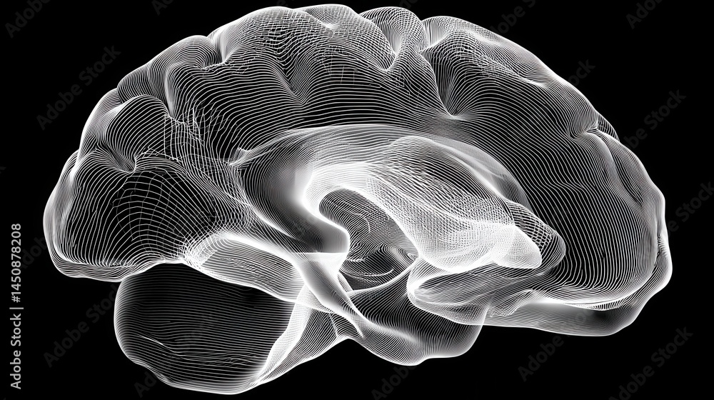 Poster the brain is shown as a digital wireframe set against a plain background