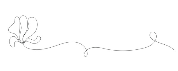 Line Art Flower Silhouette. One Continuous Curve Outline Floral Decoration. Simple Plant Contour Design. card or Invitation Hand Drawn Ornamental Element. Nature Beauty Theme Concept.