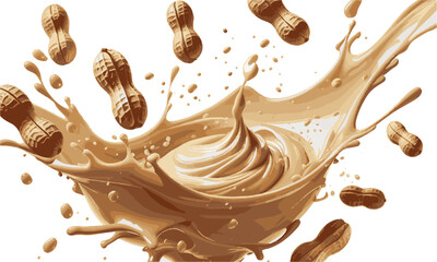  A high-quality vector illustration of a dynamic peanut butter splash, easily scalable and editable.