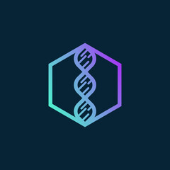 Creative Biotech Symbol with Abstract DNA Strand in Hexagonal Frame