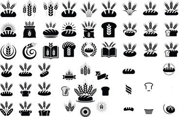 Wheat Wreaths & Grain Spikes Silhouette Set | Harvest Icon Collection Rustic Grain & Wheat Icons Silhouette | Black Farm Symbol Pack