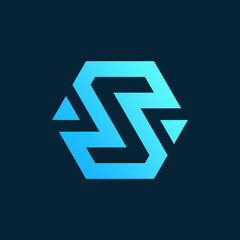 Modern Blue Gradient Letter S Logo in a Hexagon