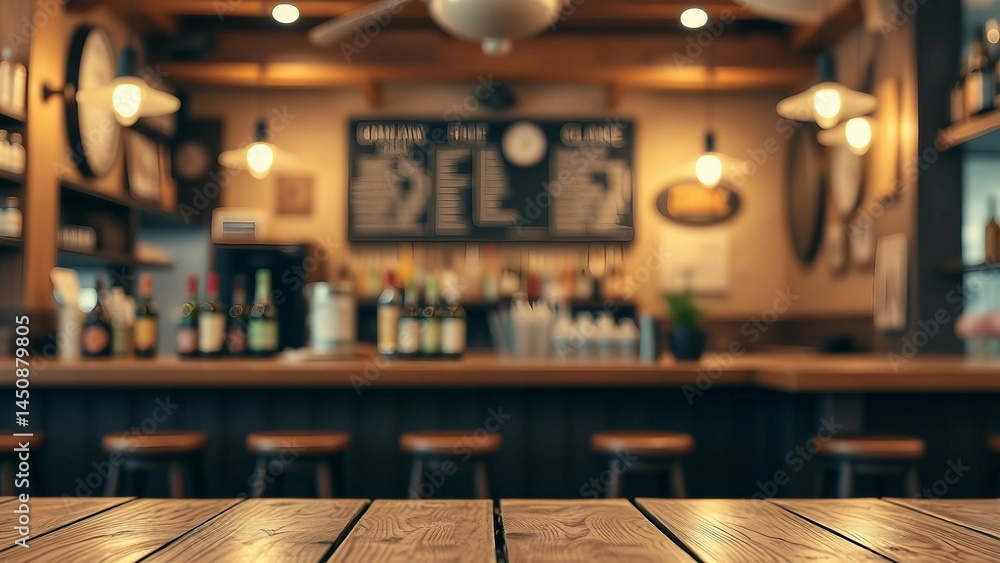 Aufkleber empty wooden table rustic and blurred background of bar or pub for product display high quality phot