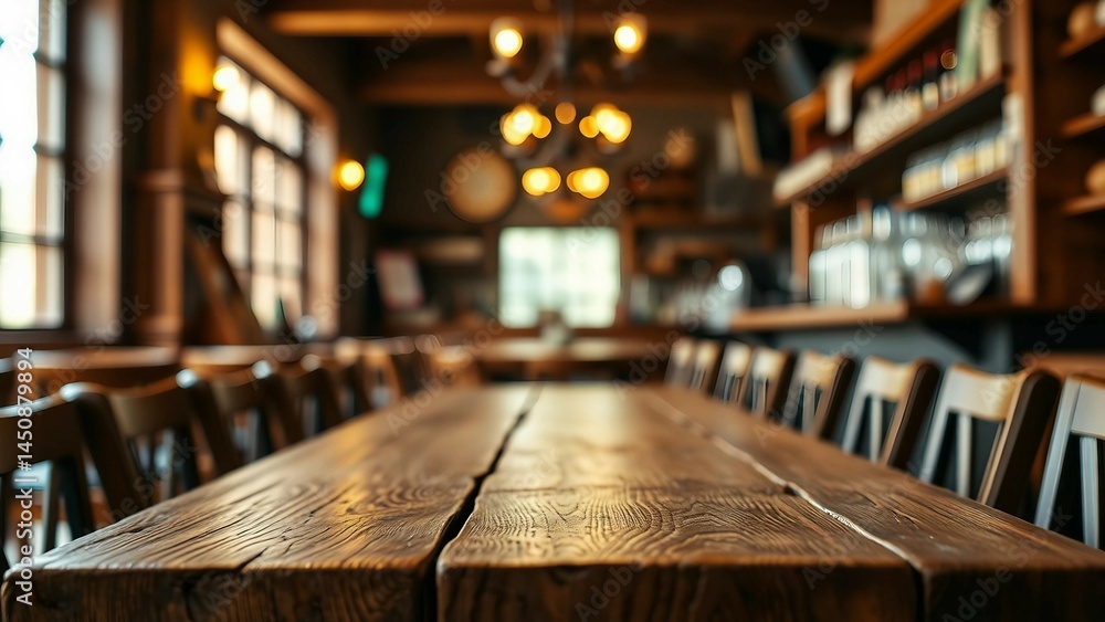 Aufkleber empty wooden table rustic and blurred background of bar or pub for product display high quality phot