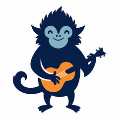 Vector illustration of a monkey playing the guitar