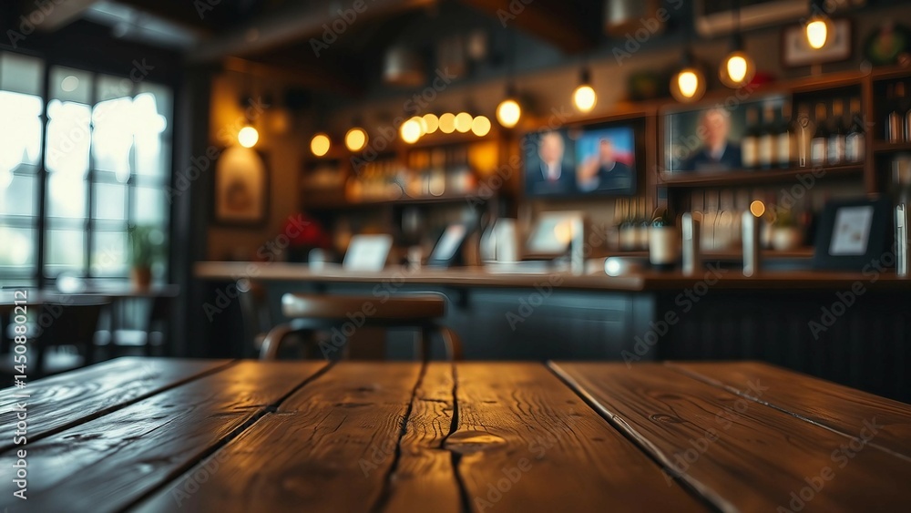 Aufkleber empty wooden table rustic and blurred background of bar or pub for product display high quality phot