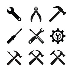 Repair concept silhouette icons set isolated on white background flat vector illustration