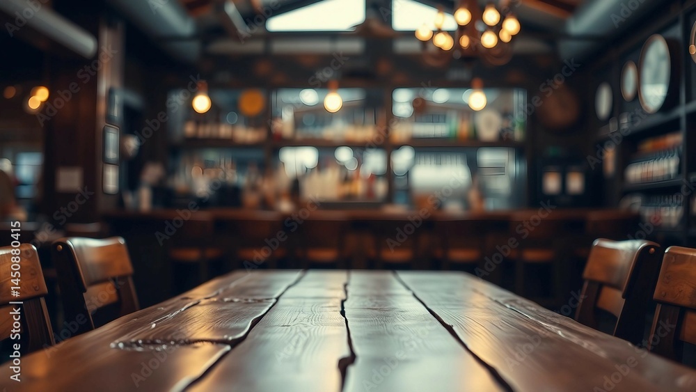 Aufkleber empty wooden table rustic and blurred background of bar or pub for product display high quality phot