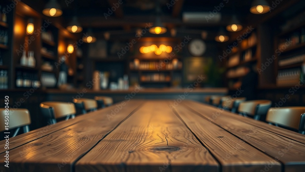 Aufkleber empty wooden table rustic and blurred background of bar or pub for product display high quality phot