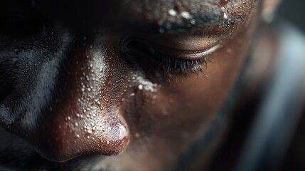 Obraz premium Athlete in contemplation gym realistic photograph intimate setting close-up focused emotion