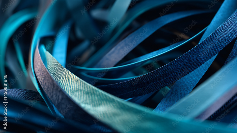 Poster colorful ribbons in various shades create an artistic display in a close-up composition
