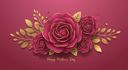 Elegant floral arrangement with crimson roses and golden leaves, perfect for celebrating Mother's Day in style and sophistication.