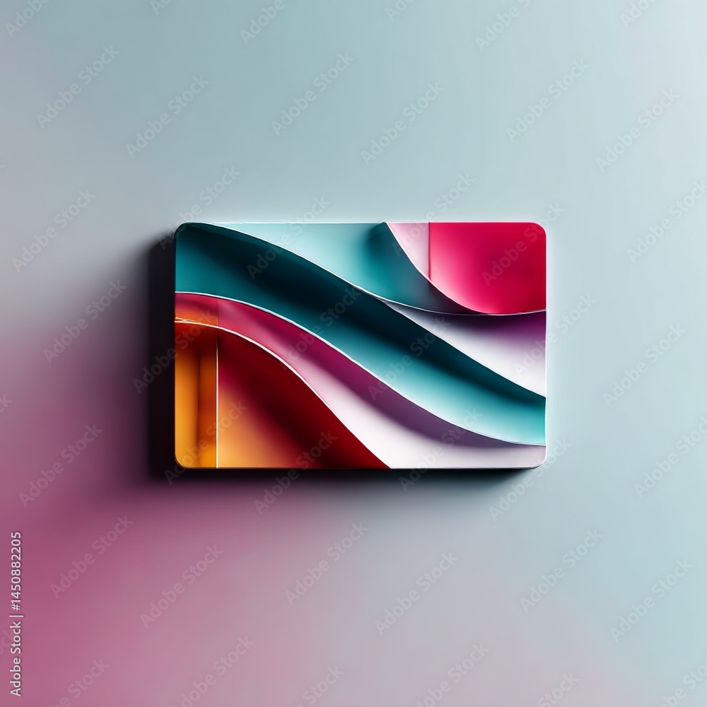 Poster abstract colorful ribbons in a geometric shape, set against a gradient background, modern design.