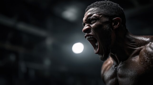 Boxing match intensity gym photography dramatic lighting close-up boxer hype