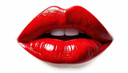 Obraz premium Bold red lips isolated on a stark white background, studio, color swatch