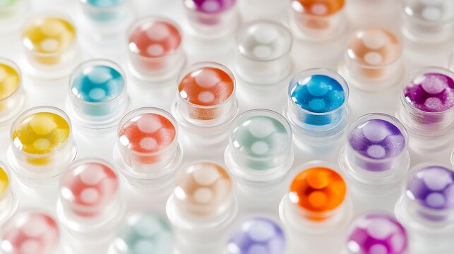 Detailed top down view of disc diffusion Kirby Bauer test showing antibiotic discs agar clear zones of inhibition labeled with no text white lab bench background ideal for clinical microbiology stock