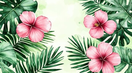 Tropical flowers and lush green foliage design