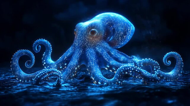 Glowing technological octopus
