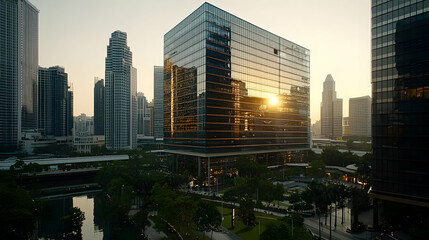 Obraz premium Sunrise Over Modern Cityscape