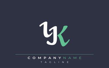 Elegant Stylized YK Lettering Design. Stylish Modern Logo featuring Monogram Letters in White and Teal Shade