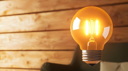 Warm Light Bulb Against Wooden Wall