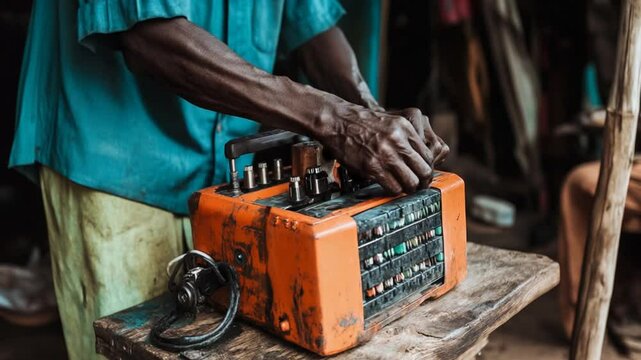 African Craftsman Repairing Old Electronics