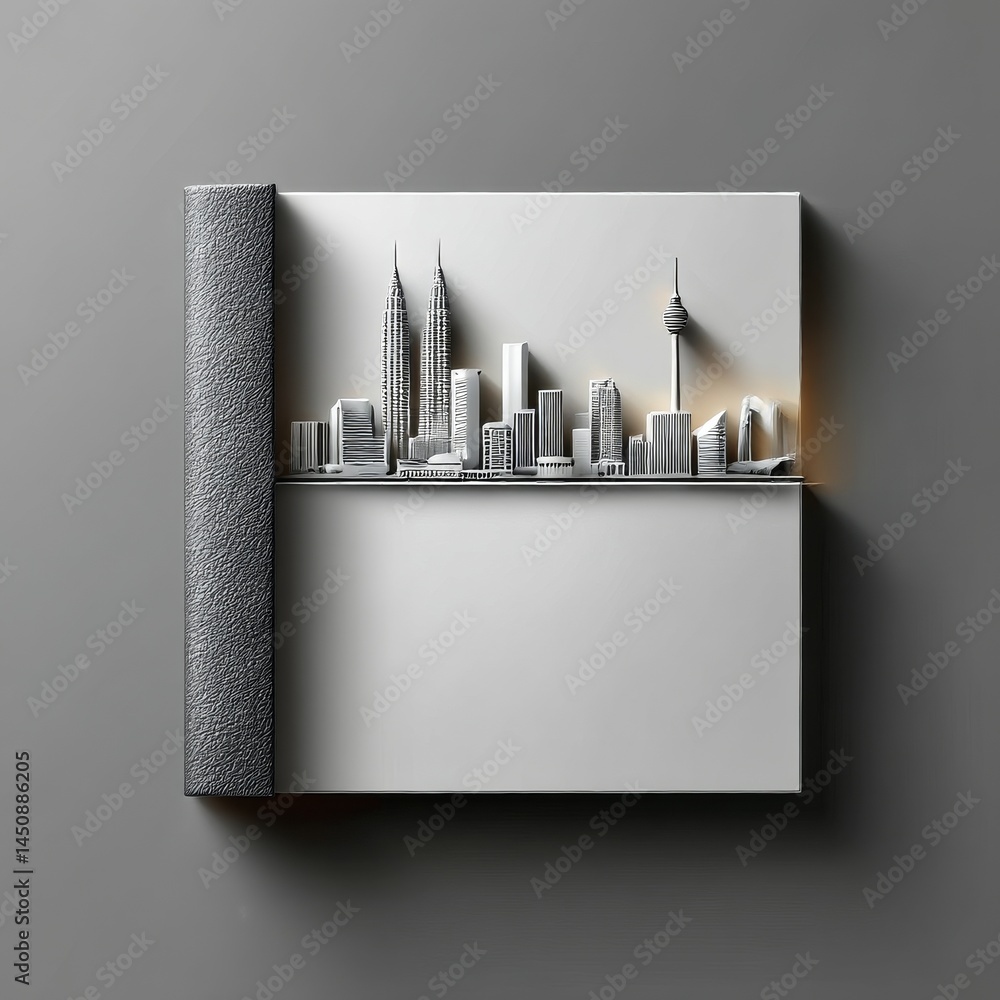 Poster minimalist metropolis: a stylized urban landscape on a modern display platform with textured accents