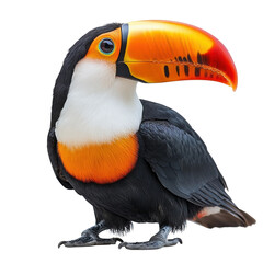 Fototapeta premium Tropical toucan perched on tree branch jungle wildlife photography. Isolated on transparent background, png.