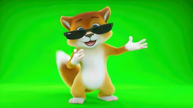 Animated Shiba Inu Dog Wearing Sunglasses Smiling on a Bright Green Background